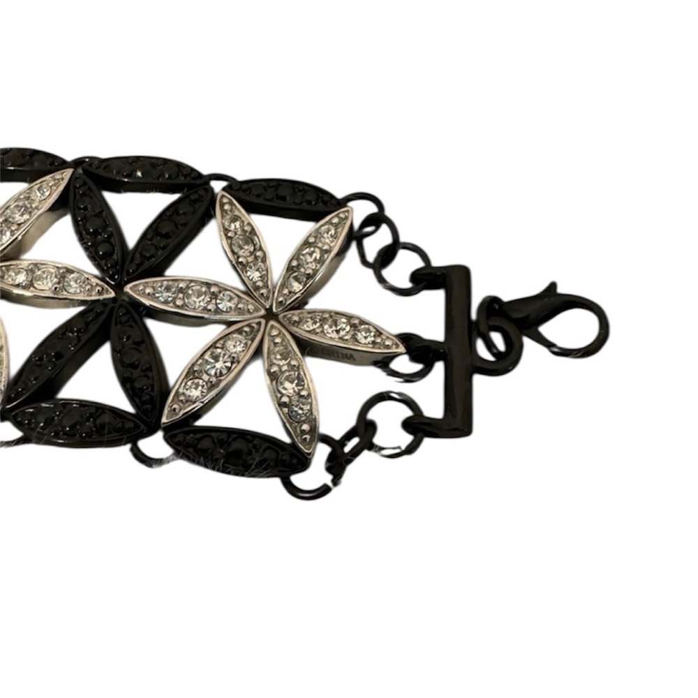 Black & Silver Rhinestone Bracelet Lobster Claw Clasp 7” Length Vintage Stars - Picture 8 of 14